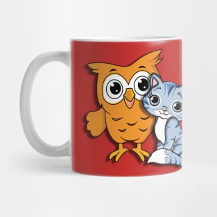 a cat and an owl Mug